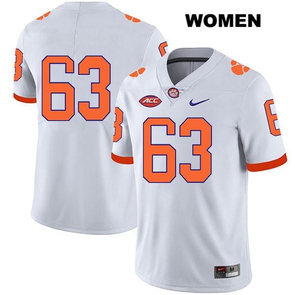 Women's Clemson Tigers #63 Zac McIntosh Stitched White Legend Authentic Nike No Name NCAA College Football Jersey MJD5746HJ